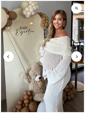 Off-Shoulder White Cozy Sweater Maternity Dress